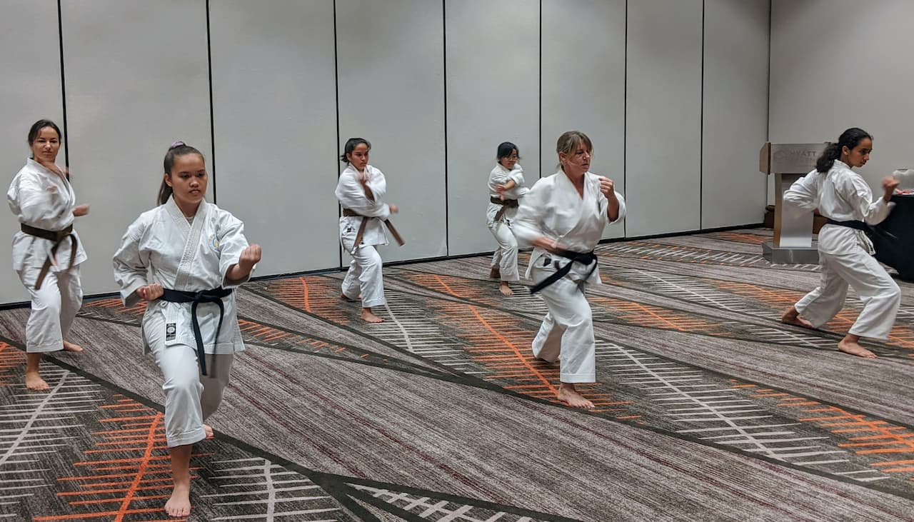 The ladies of the Lahaina Dojo perform a karate deminstration